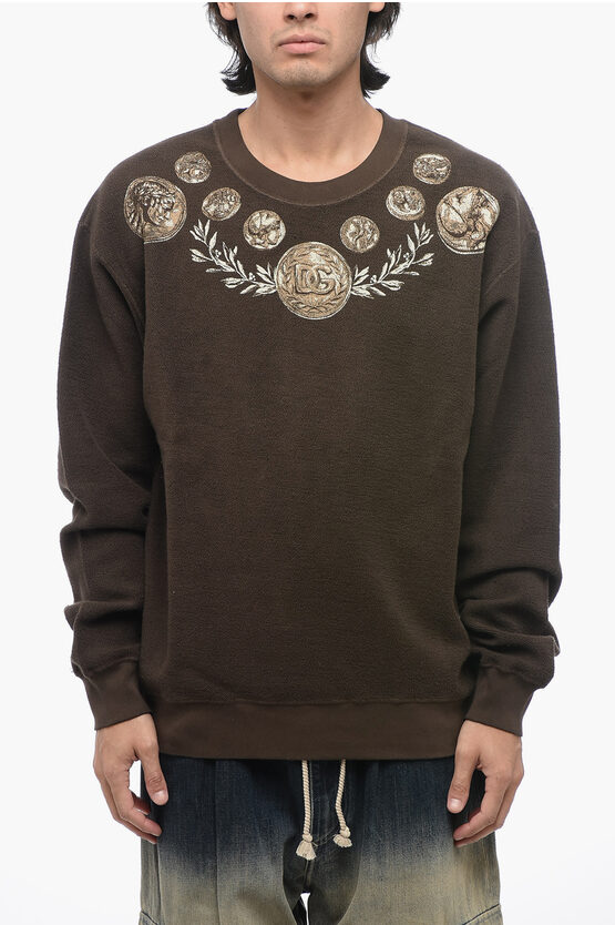 Shop Dolce & Gabbana Crew Neck Reverse Cotton Sweatshirt With Print