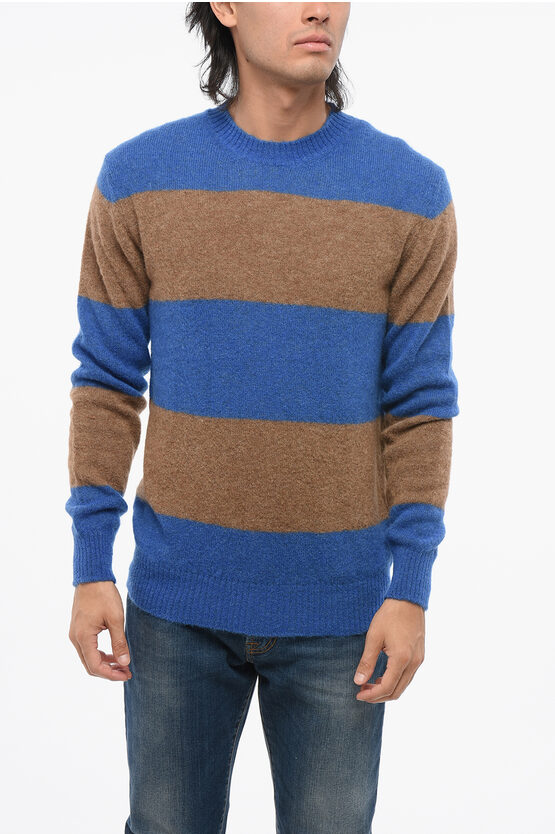 Altea Crew Neck Rugby Alpaca Blend Sweater With Awning Motif In Burgundy