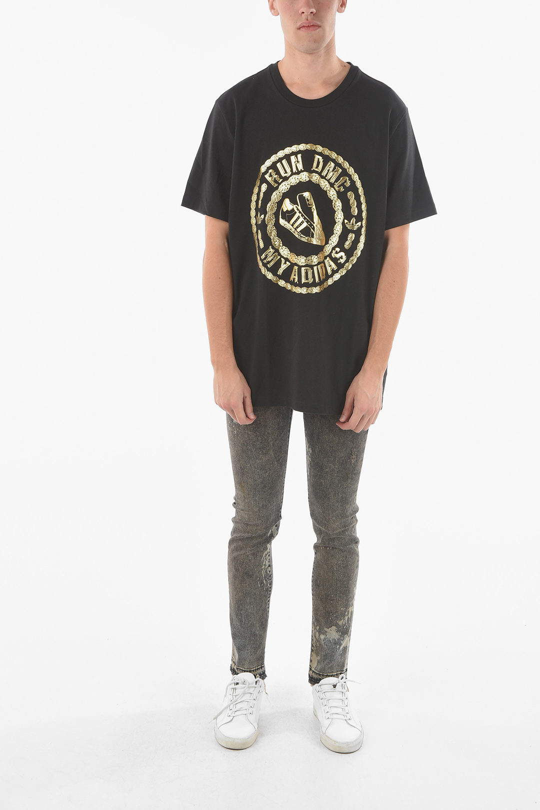 Crew-Neck RUN DMC T-shirt with Gold Effect Embossed Print