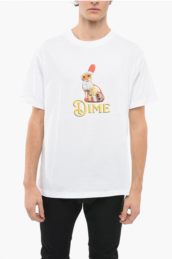 Dime Crew Neck Santa Cotton T-shirt In White