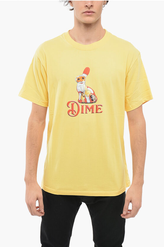 Dime Crew Neck Santa Cotton T-shirt In Yellow