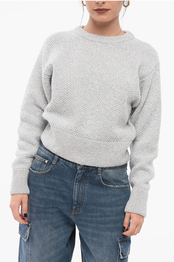 Stella Mccartney Crew Neck Sequined Wool Sweater With Back Cut-out