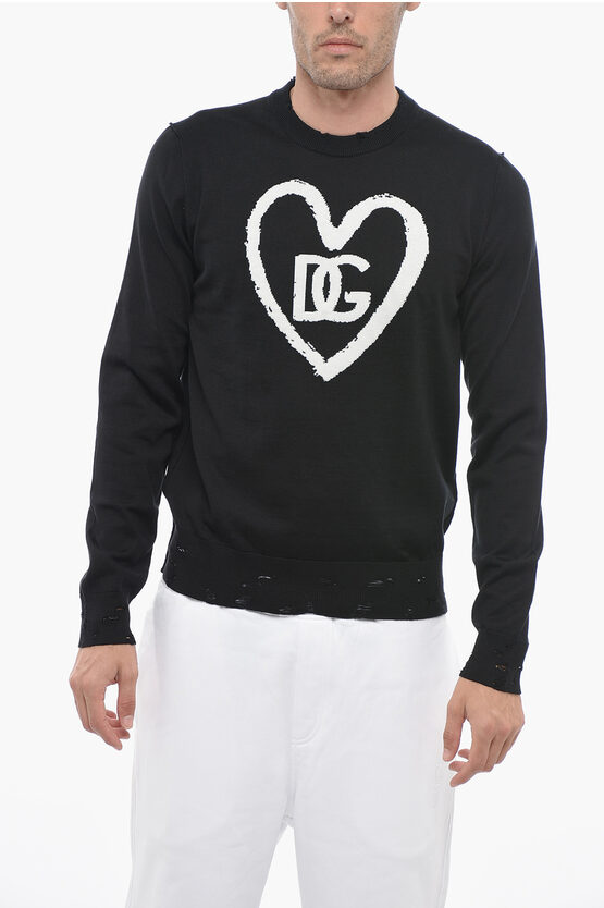 Shop Dolce & Gabbana Crew Neck Silk Blend Sweater With Front Logo