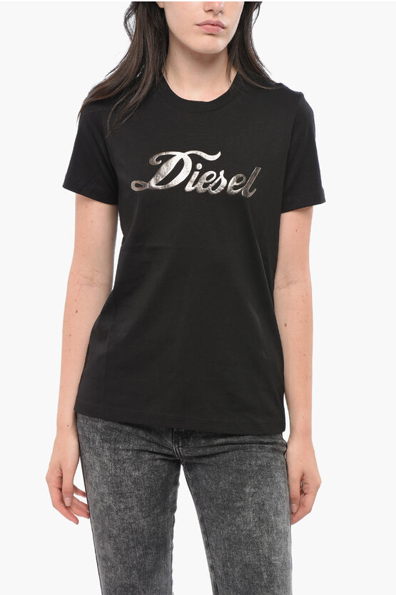 Diesel Crew Neck Sily T-shirt With Lamè Logo Grösse Xs In Black