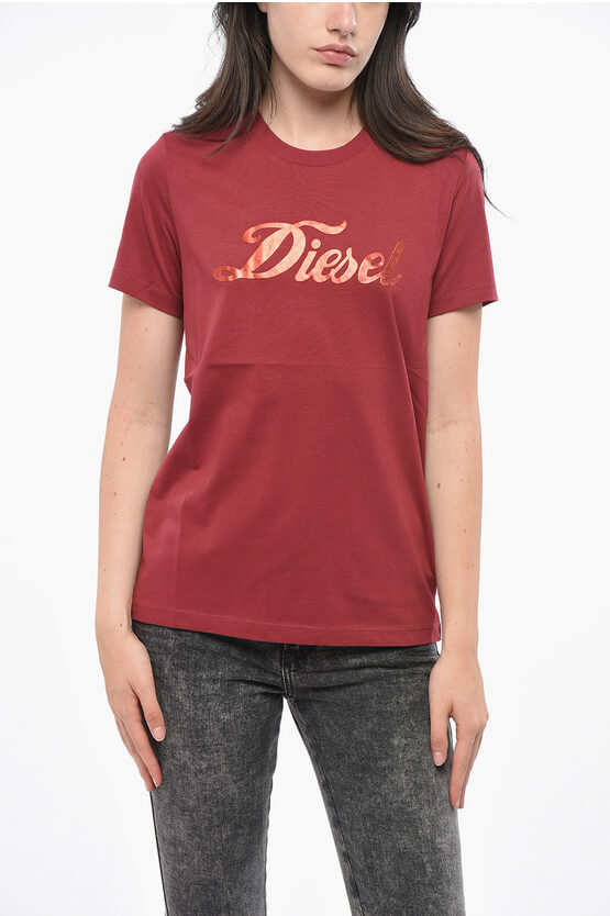 Diesel Crew Neck Sily T-shirt With Lamè Logo Grösse Xs In Red