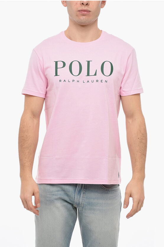 Polo Ralph Lauren Crew Neck Slim Fit T-shirt With Printed Logo In Pink