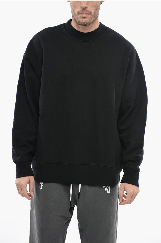 Palm Angels Crew-neck Solid Color Sweatshirt With Patch Maxi Logo In Black