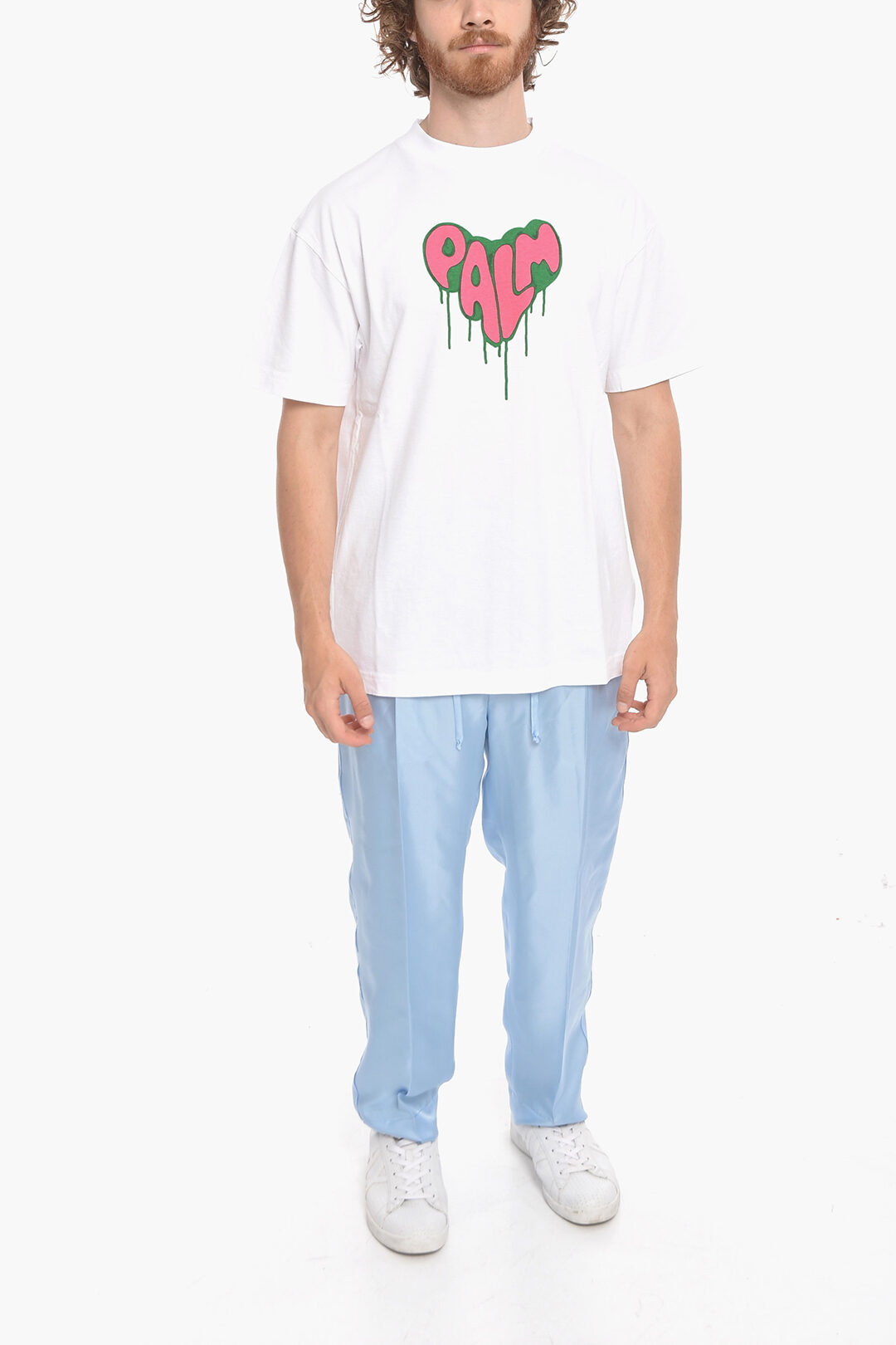 Palm Angels White Cotton Heart Embroidered Crew Neck T-Shirt L