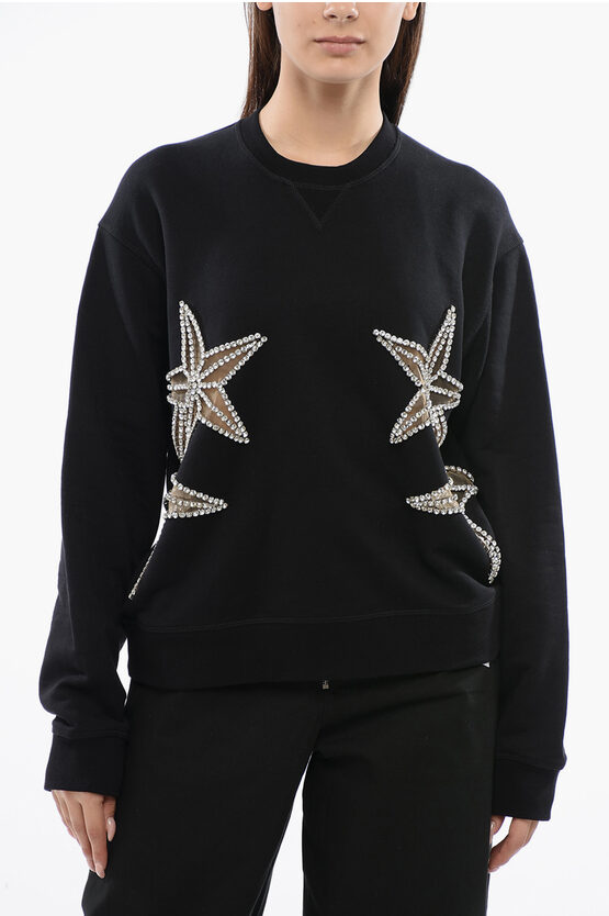 Dsquared2 Crew Neck Star Sweatshirt With See-through Inserts And Rhine