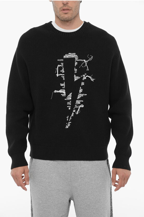 Neil Barrett Crew Neck Stitched Bolt Cotton Blend Sweater