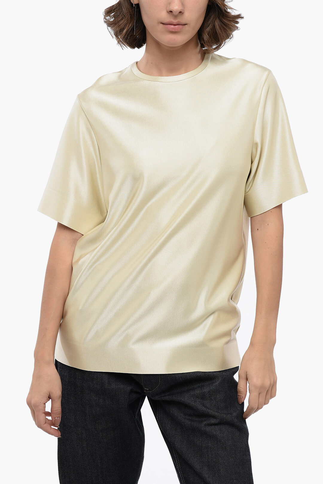 Tシャツ・カットソー JIL SANDER Cream Wool Blend Blouse Jil Sander Crew Neck Stretch Viscose T-Shirt women - Glamood
