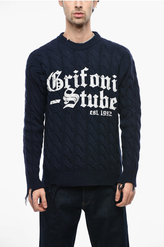Shop Grifoni Crew Neck Stube Aran Wool Blend Sweater