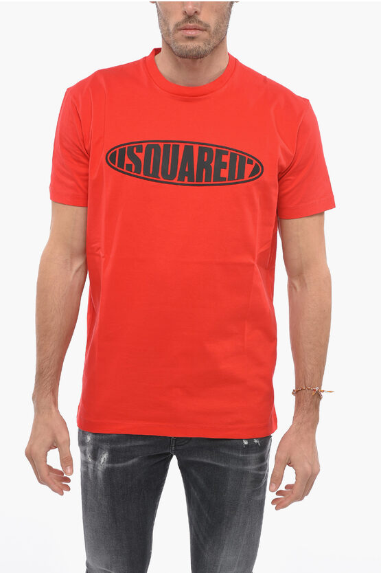 Dsquared2 Crew Neck Surf Board T-shirt With Embossed Logo In Red