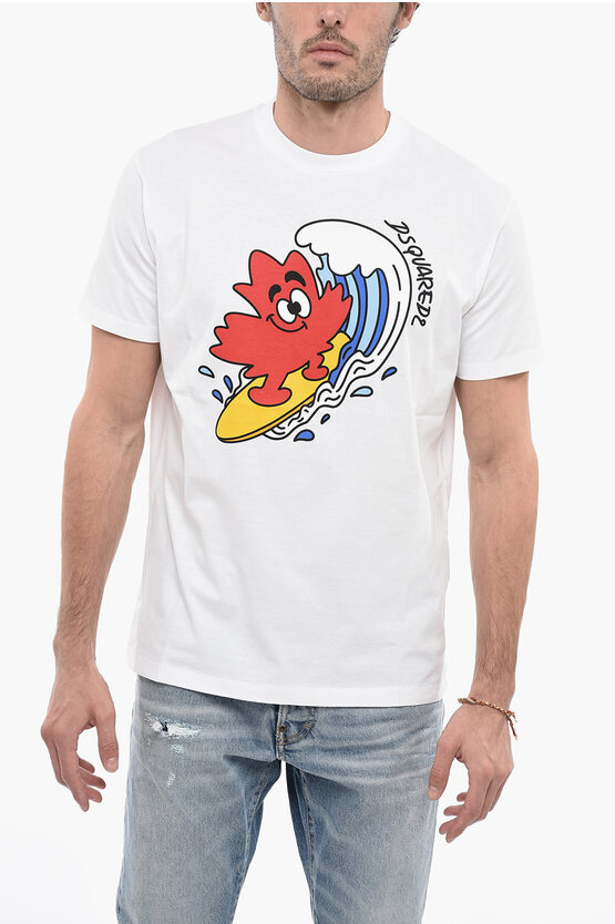 Dsquared2 Crew Neck Surfing Cotton T-shirt In White