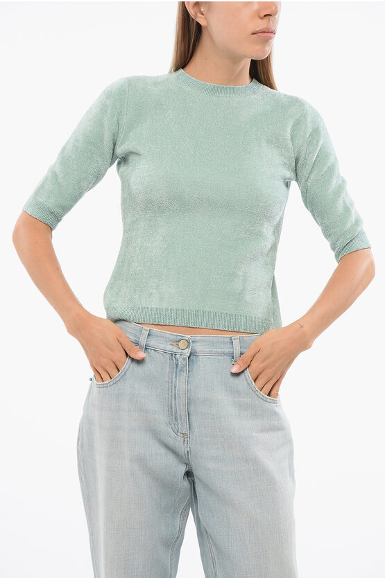 Elisabetta Franchi Crew Neck Sweater With 3/4 Sleeves In Blue