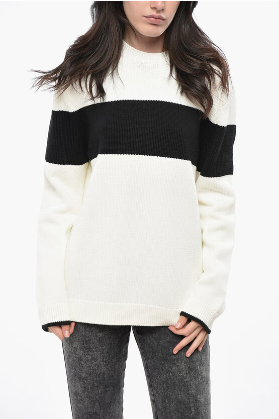 Totême White Sweater With Contrasting Stripe In White