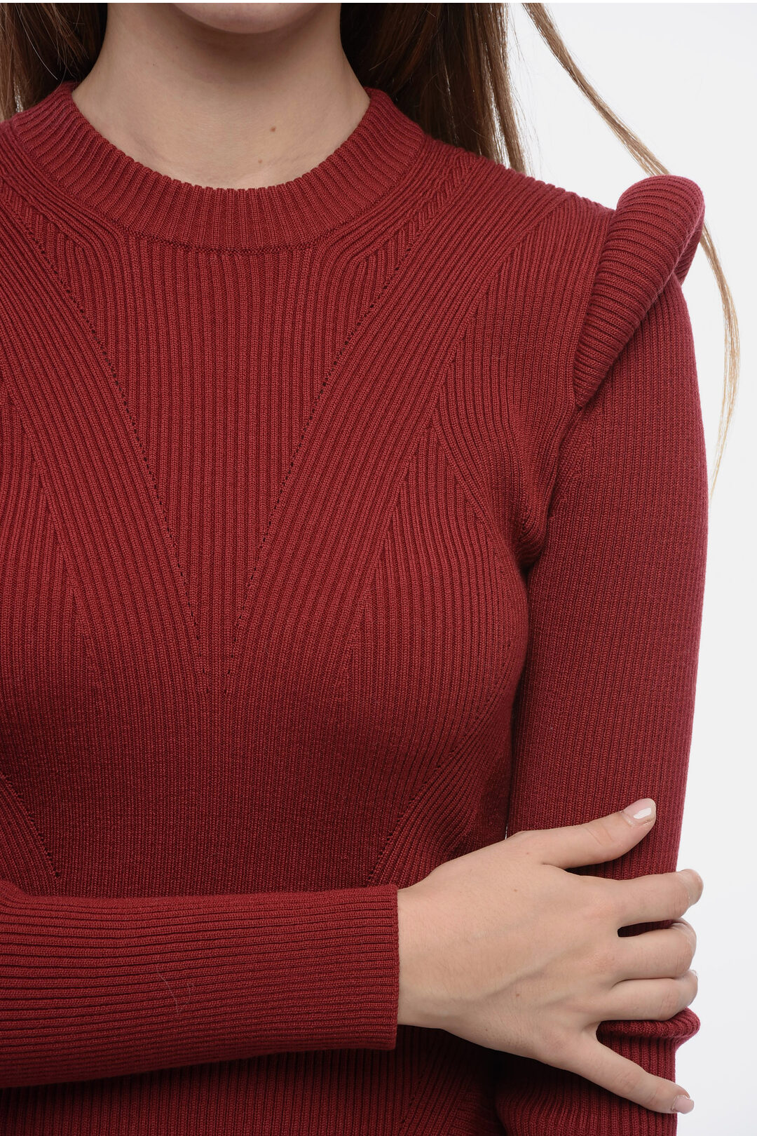 Alexander McQueen Crew Neck Sweater with Padded Shoulders and