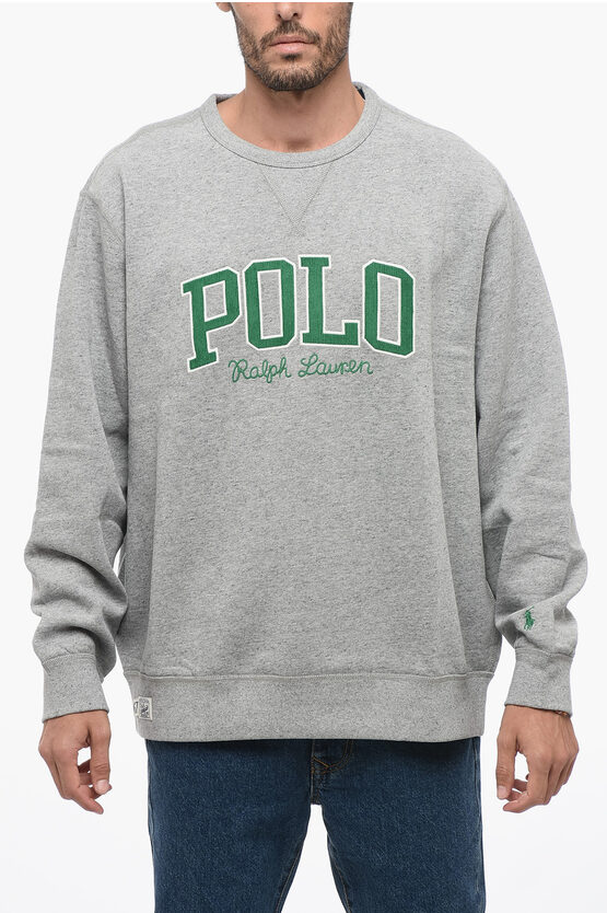 Shop Polo Ralph Lauren Crew Neck Sweatshirt With Corduroy Logo Patches