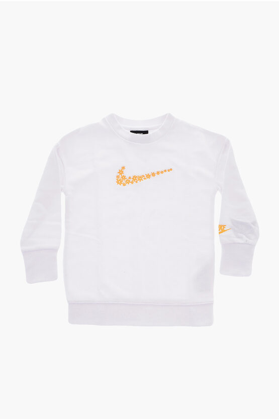 Nike Crew-neck Sweatshirt With Golden Embroidery In White
