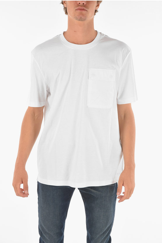 Diesel Crew Neck T-haim Nylon Breast-pocket T-shirt In White