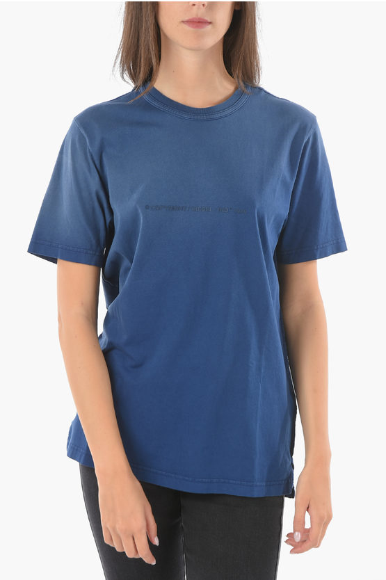 Diesel Crew-neck T-jubind T-shirt With Embossed Logo In Blue