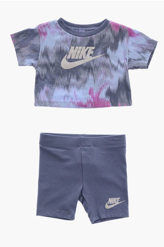 Nike Crew-neck T-shirt And Biker Shorts Set With Printed Logo In Multi