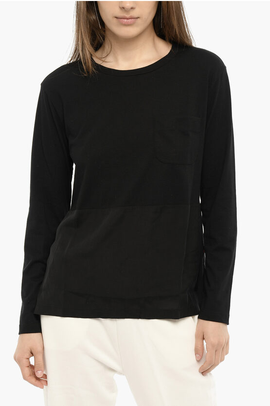 Woolrich Crew-neck T-shirt With Breast Pocket And Side Split In Metallic