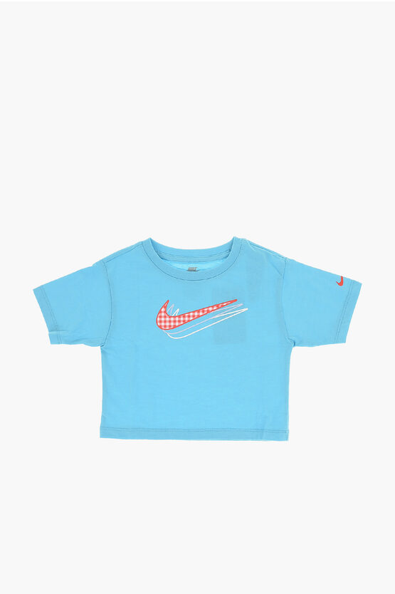 Nike Crew-neck T-shirt With Checked Logo In Blue