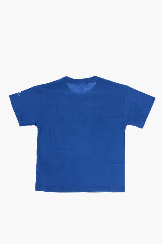 Crew-neck T-Shirt with Front Print and Patches