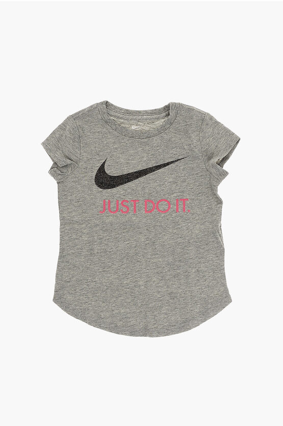 Nike Crew-neck T-shirt With Glittery Logo In Gray