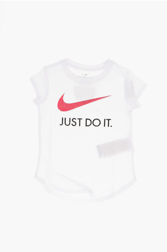 Nike Crew-neck T-shirt With Glittery Logo In White