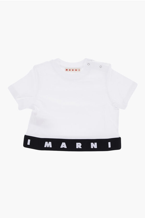 Marni Crew-neck T-shirt With Logo-band On The Hem In White