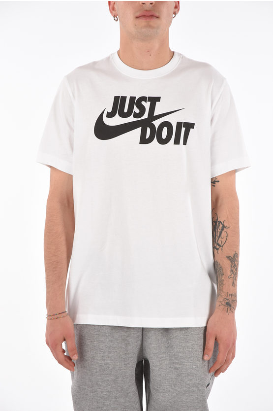 Nike Crew-neck T-shirt With Maxi Contrast Print On The Front In White