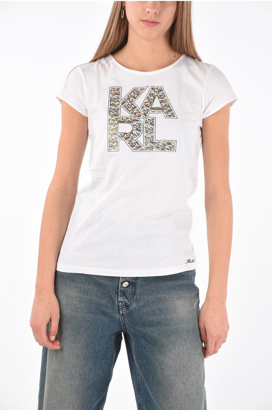 Karl Lagerfeld Crew-neck T-shirt With Maxi Print On The Front In White