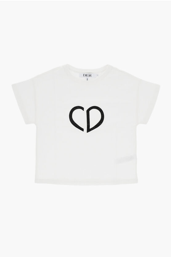 Shop Dior Crew-neck T-shirt With Monogram Embellished With Rhinestones