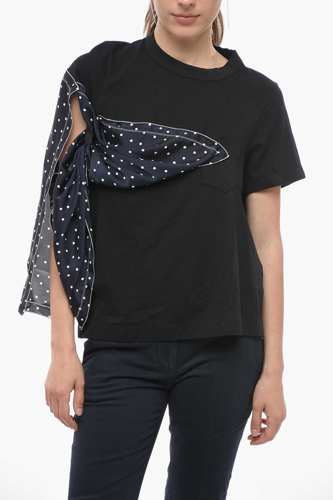 Sacai Crew-neck T-shirt With Polka Dots Foulard Detail women 