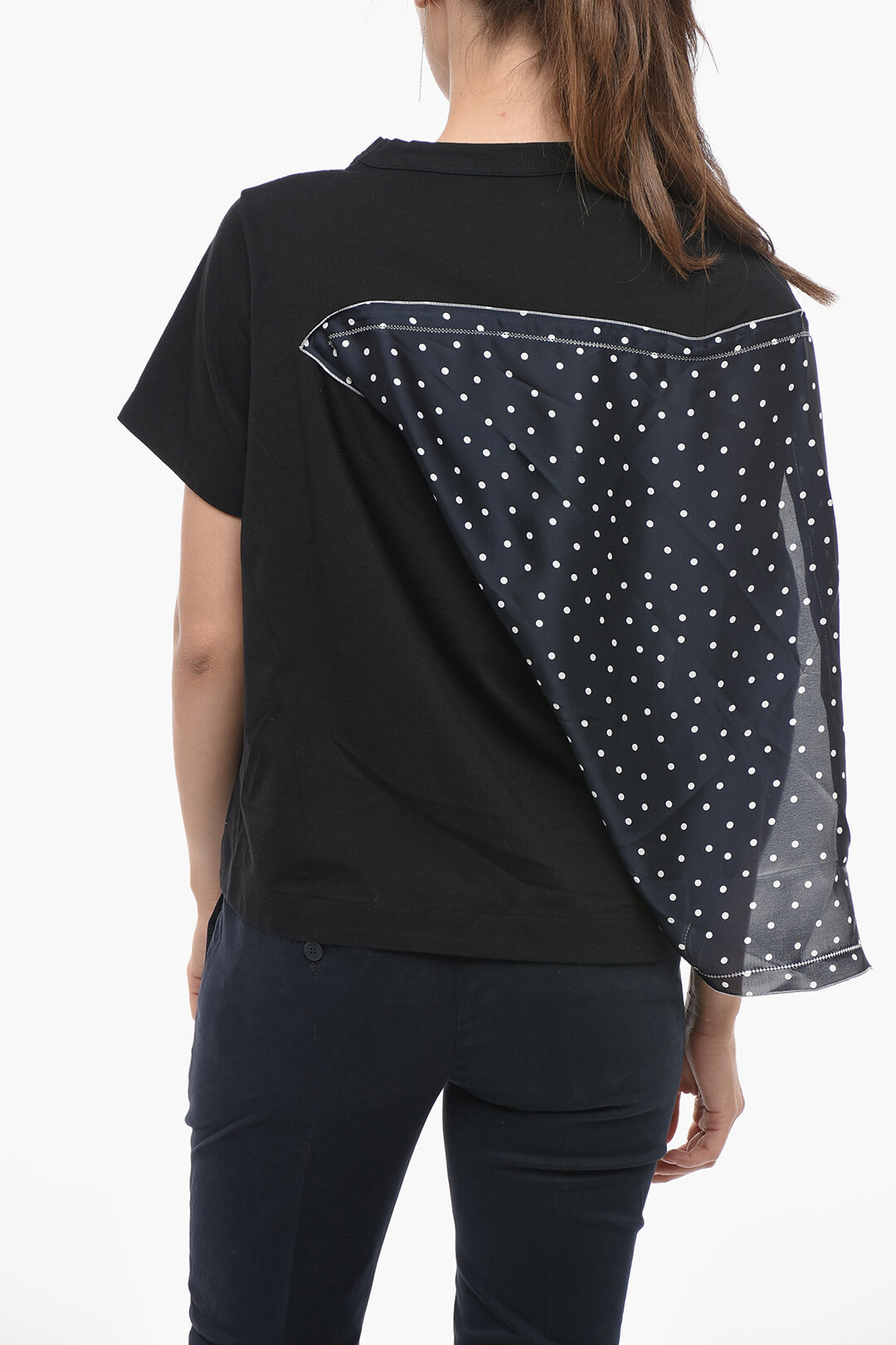 Sacai Crew-neck T-shirt With Polka Dots Foulard Detail women