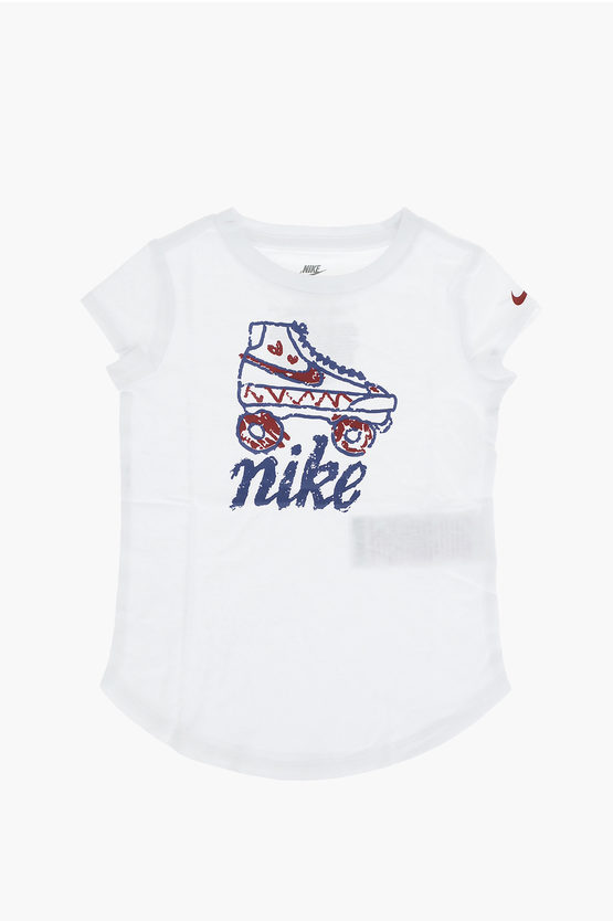 Nike Kids' Crew-neck T-shirt With Print On The Front In White