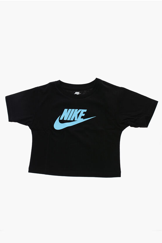 Nike Crew-neck T-shirt With Printed Contrasting Logo In Black