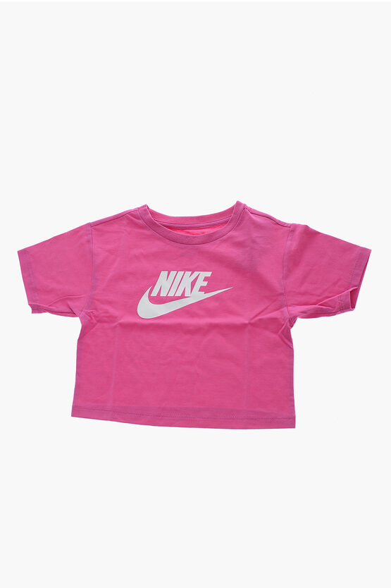 Nike Crew-neck T-shirt With Printed Contrasting Logo In Pink