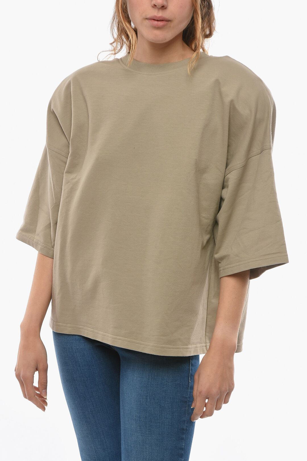 Tシャツ・カットソー THE MANNEI Women Tops SUNNEVI BE Beige The Mannei Crew-neck T-Shirt with Removable Padded Shoulders