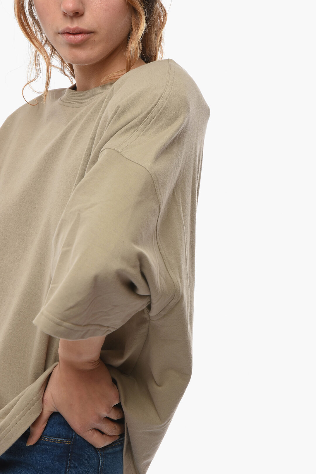 Tシャツ・カットソー THE MANNEI Women Tops SUNNEVI BE Beige The Mannei Crew-neck T-Shirt with Removable Padded Shoulders