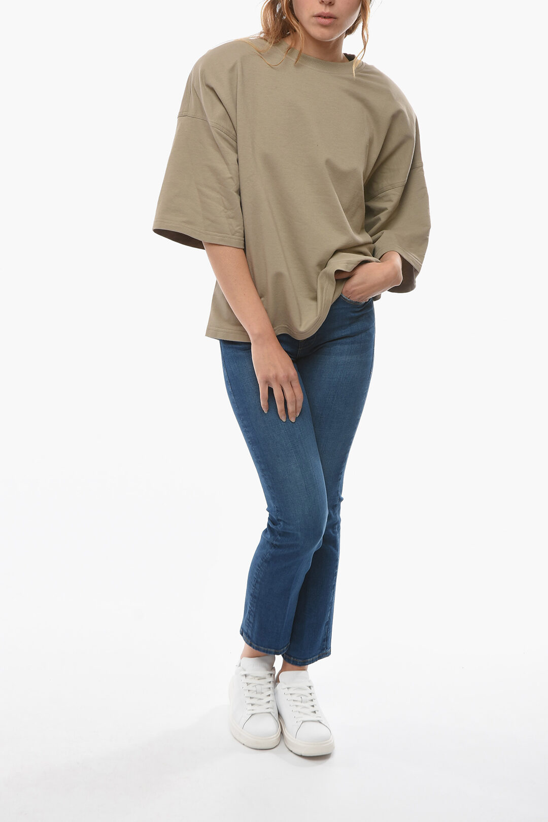 Tシャツ・カットソー THE MANNEI Women Tops SUNNEVI BE Beige The Mannei Crew-neck T-Shirt with Removable Padded Shoulders