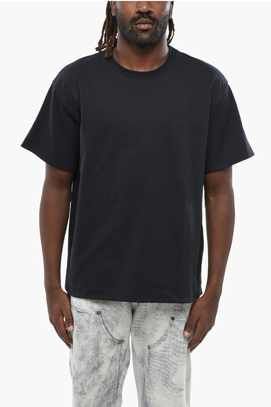 Bottega Veneta Crew-neck T-shirt With Striped Poplin Lining In Black