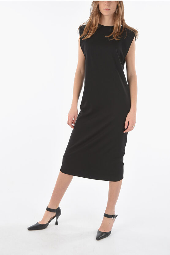 Ixos Crew-neck Tamarindo Shift Dress With Padded Shoulders In Black