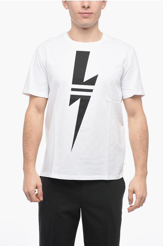 Neil Barrett Crew Neck Thunderbolt Loose Fit T-shirt In White
