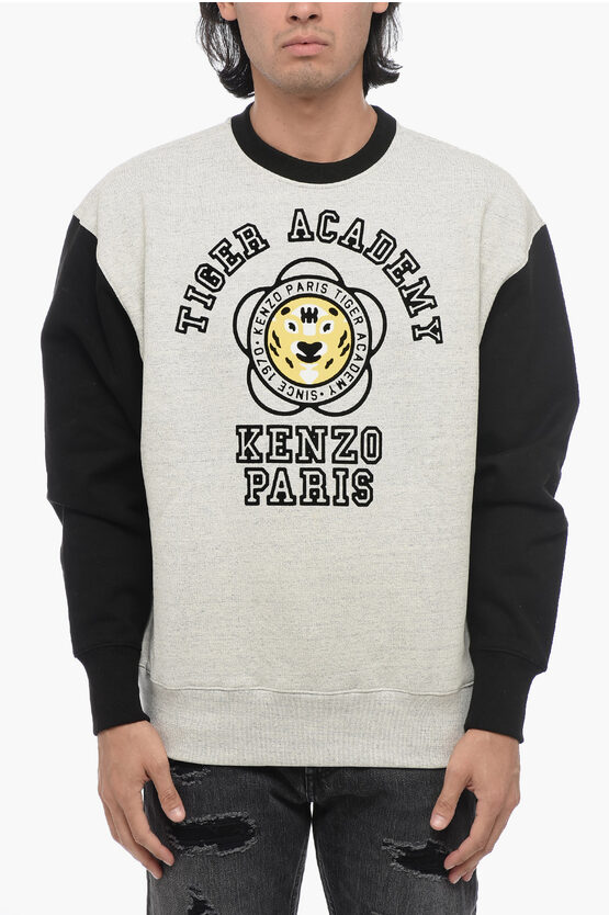 Shop Kenzo Crew Neck Tiger Academy Sweatshirt With Flocked Print