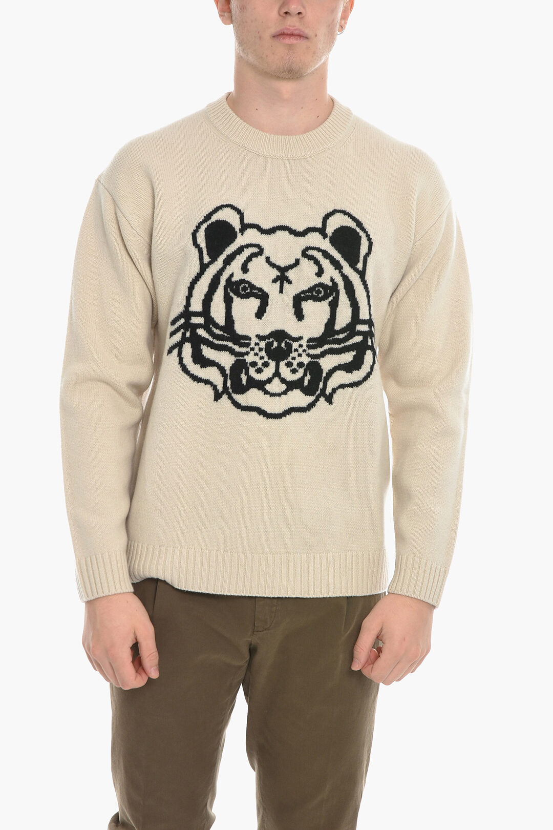 Kenzo Crew Neck TIGER Wool Sweater with Jacquard Logo men