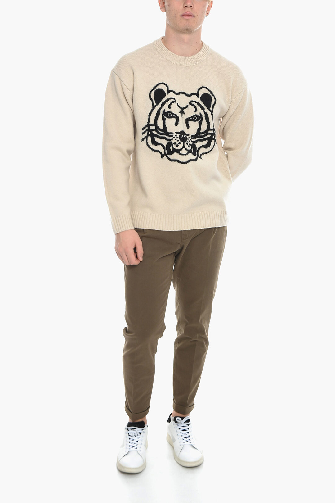 Kenzo Crew Neck TIGER Wool Sweater with Jacquard Logo men Kenzo Crew Neck TIGER Wool Sweater with Jacquard Logo men