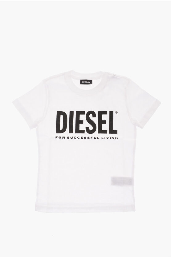 Diesel Crew-neck Tjustlogo T-shirt With Maxi Frontal Logo In White